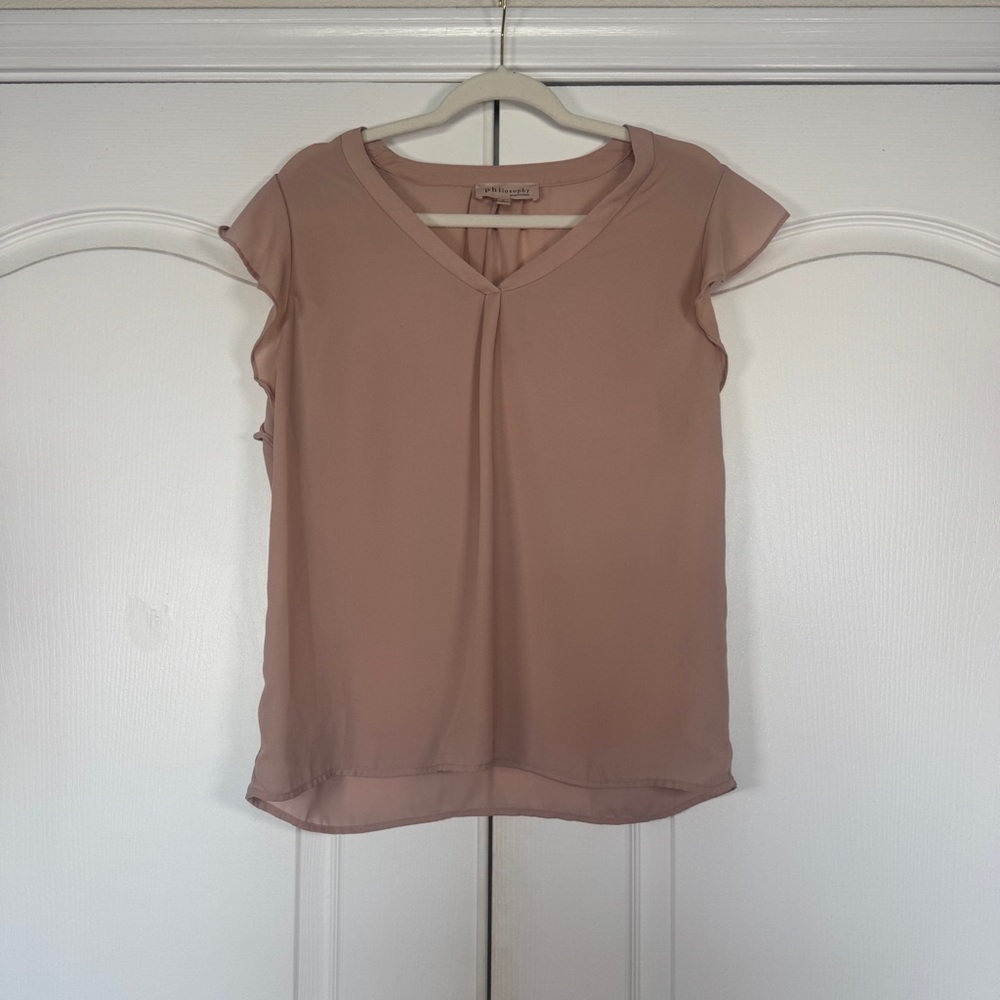 Philosophy Blush Pink Flutter Sleeve V Neck Blouse Small - Picture 2 of 7